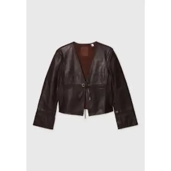 Gap x Cult Gaia Leather Tie-Front Jacket Brown Medium NWT - Picture 8 of 11